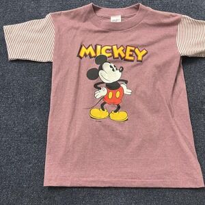 Vintage 80s Mickey Mouse Shirt Youth Medium Disney Striped Sleeves Graphic Tee